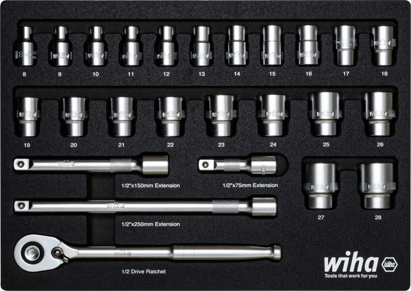 338-91 Socket Set 26 pcs Metric 1/2 Drive