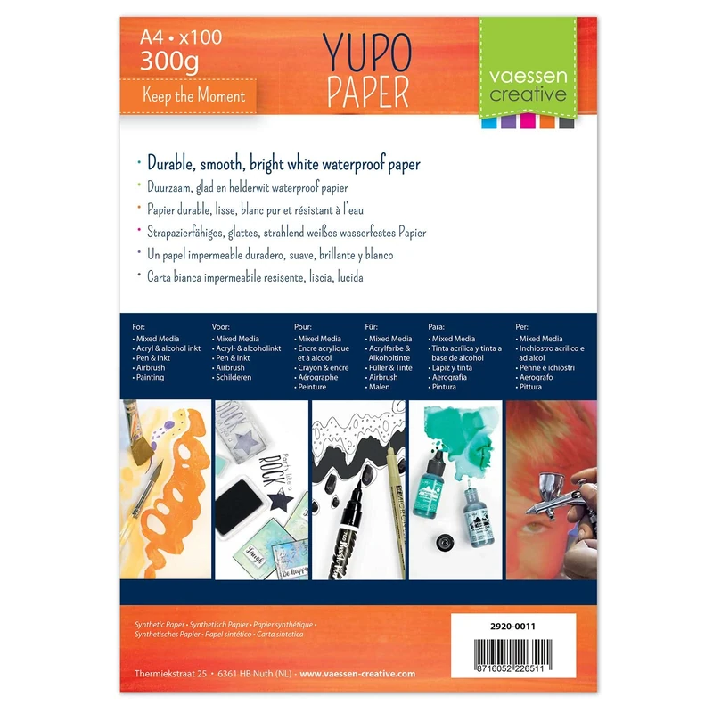 Florence Yupo Paper - A4-100 Sheets - White Synthetic Paper - 300 GSM - Painting Paper for Alcohol Ink, Stamping, Painting, Drawing, Embossing and Cutting