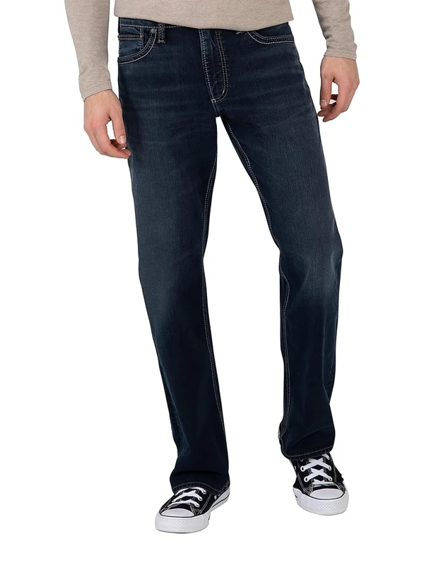 Silver Jeans Co. Men's Zac Relaxed Fit Straight Leg Jeans, Dark Rinse Indigo, 40W x 32L - Image 1
