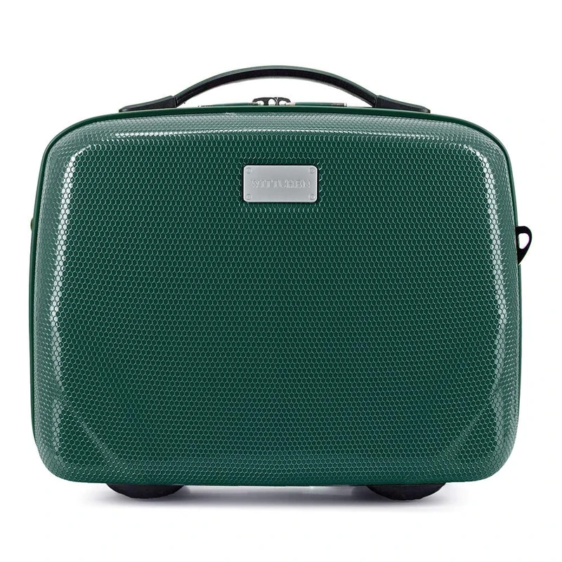 WITTCHEN PC Ultra Light Cosmetic Bag Cosmetic case Toiletry Bag Polycarbonate Beauty case Top Handle Adjustable Detachable Shoulder Strap Size XS Green