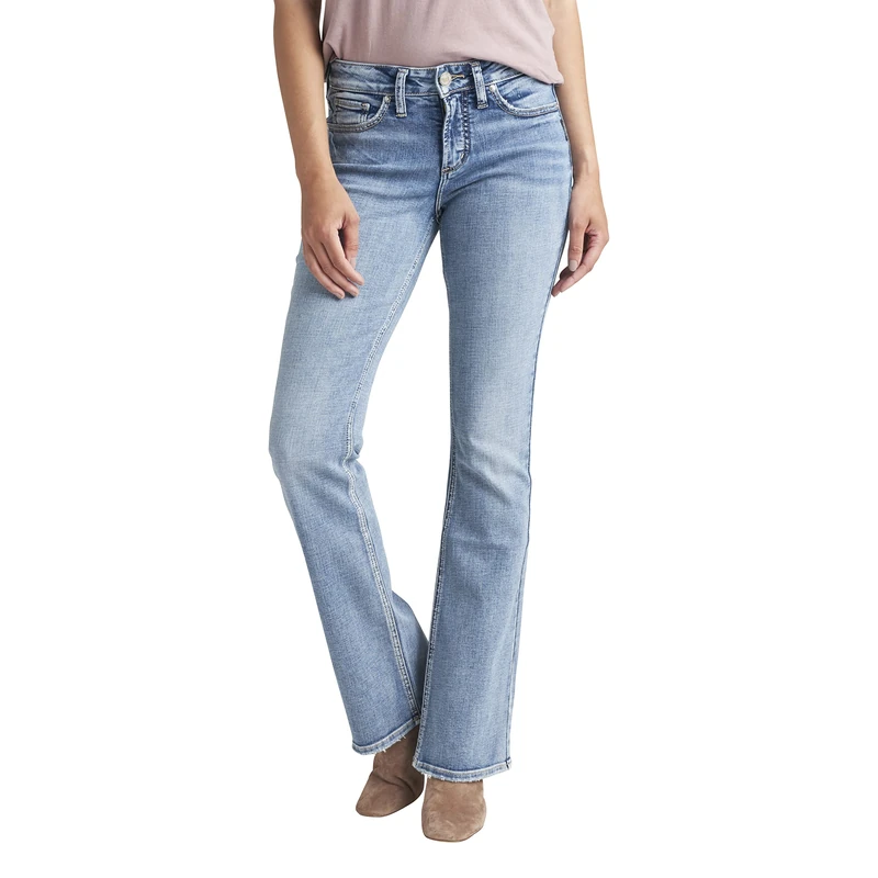 Silver Jeans Co. Women's Suki Curvy Fit Mid Rise Bootcut Jeans, Medium Light Indigo, 26W x 33L