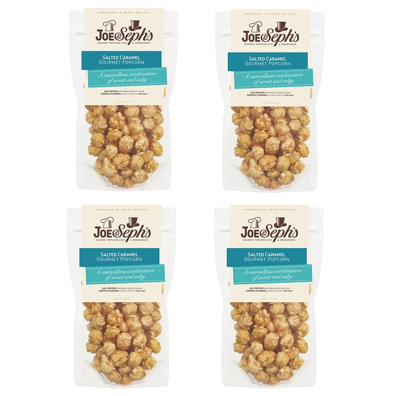 Joe & Seph's Salted Caramel Popcorn (4x70g) | 2 Star Great Taste Award, gourmet popcorn, air-popped, on the go snack, for a party, salted caramel