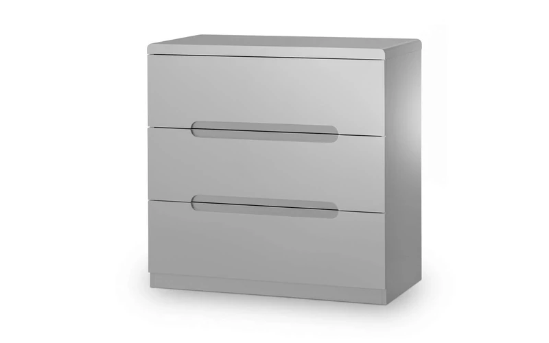 Julian Bowen Manhattan 3 Drawer Chest - Grey High Gloss - Stylish and Practical Bedroom Storage