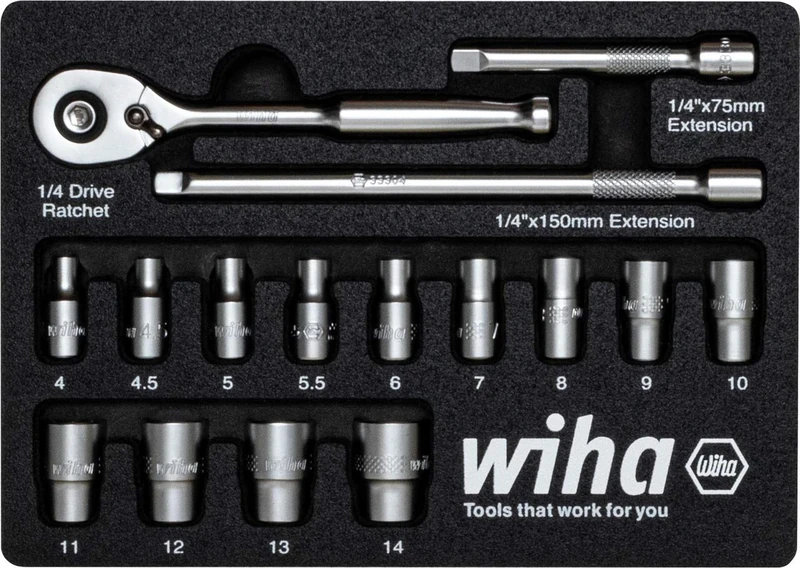 Wiha 333-91 Socket Set 17 pcs Metric 1/4 Drive, Red, (44683)