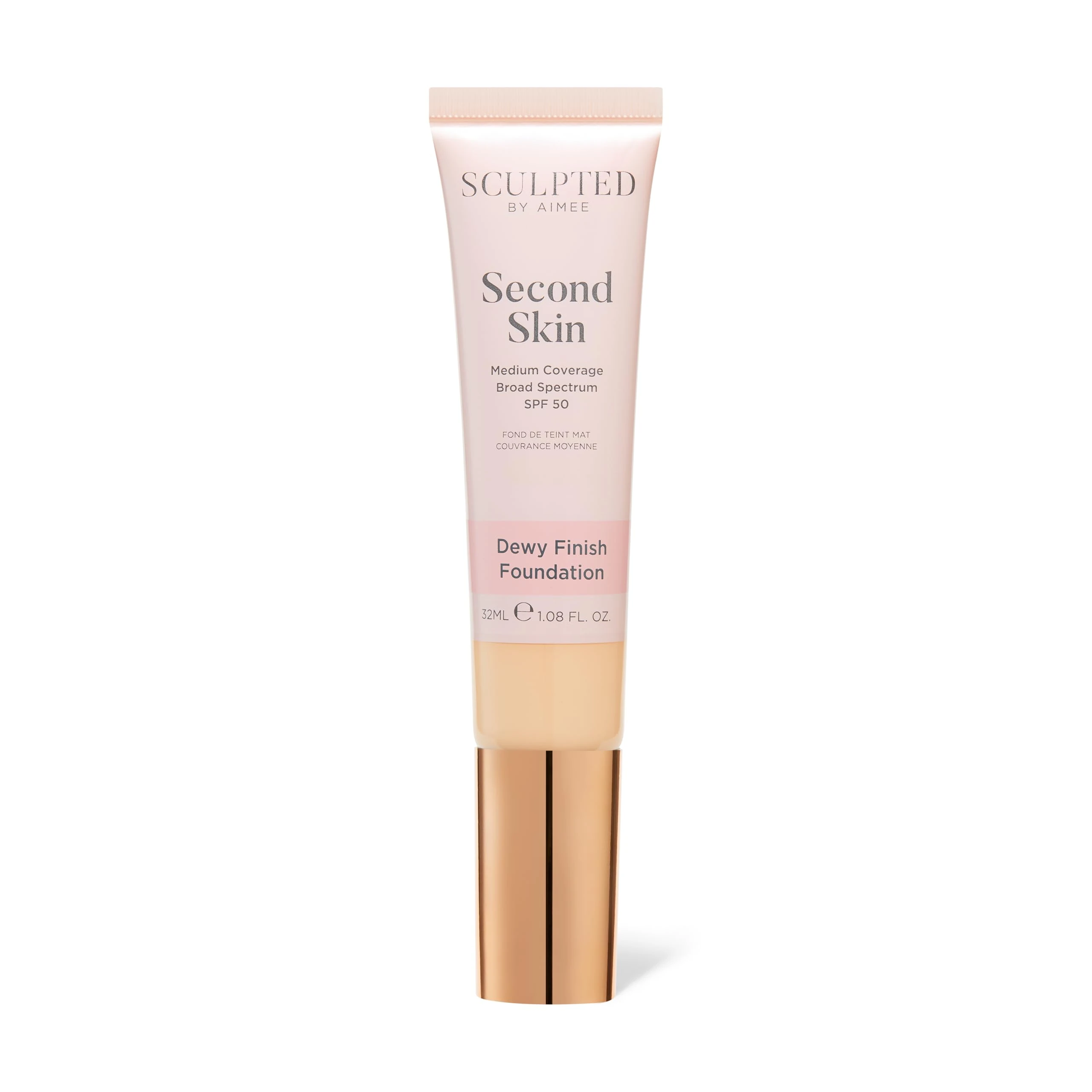Second Skin Dewy Liquid Face Foundation from Sculpted by Aimee - 32ml Buildable, Medium Coverage Foundation with Dewy Finish, Hyaluronic Acid, Collagen Boosting Formula, SPF 50, (Fair 2.0)
