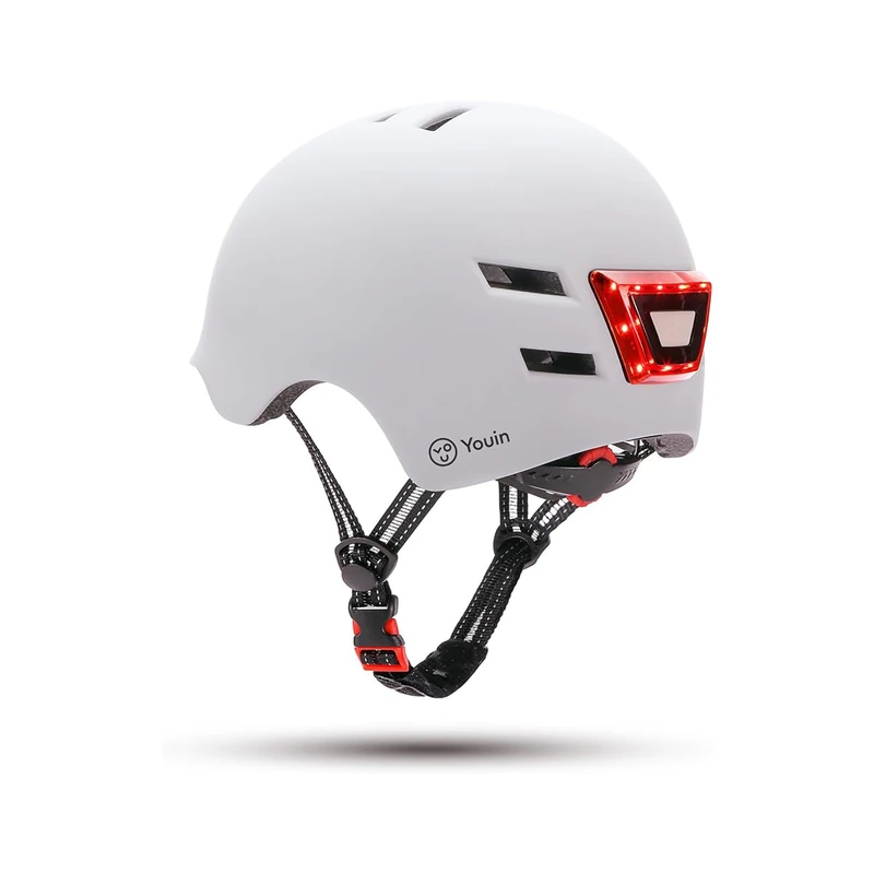Youin Approved Helmet with LED Front and Rear – White – Size L – Protection and Visibility for Scooters and Bicycles – Adjustable Ventilation – Lightweight and Ergonomic Design