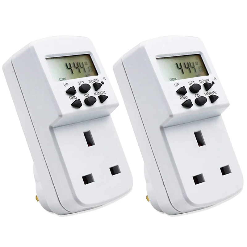 EXTRASTAR Electronic Digital Plug-in Timer, [2 Pack] Programmable Timer Socket with LCD Display 24 Hours/7 Days, Energy Saving UK Plug - White