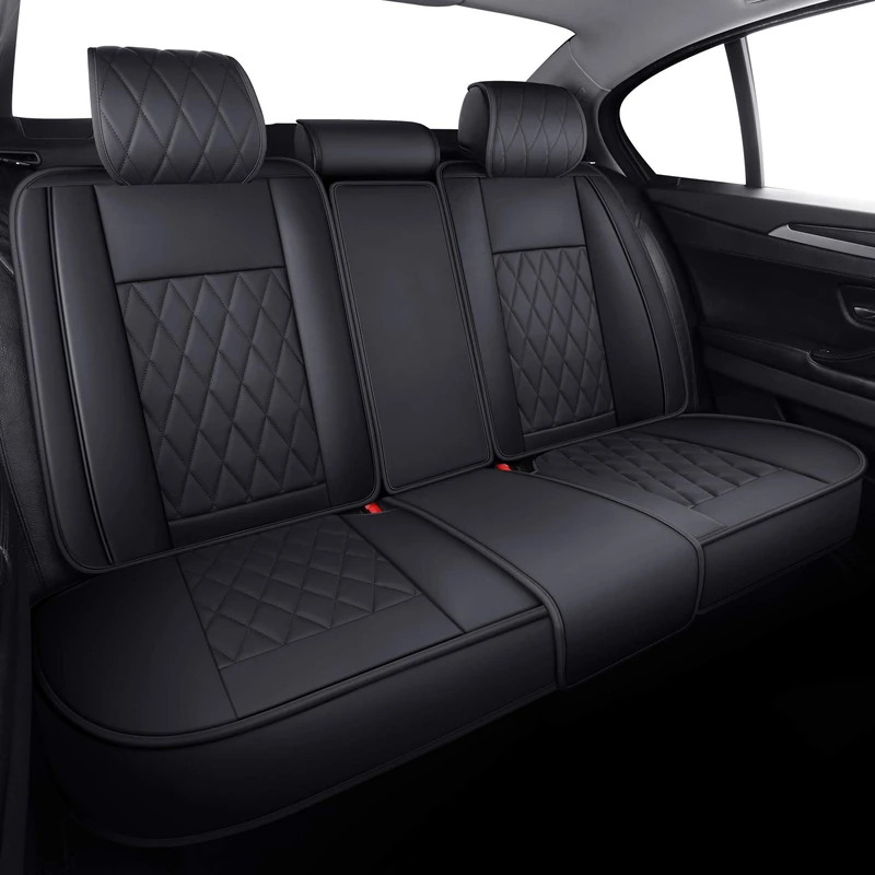 Aierxuan Rear Back Seat Covers Waterproof Leather Universal Fit Compatible with Honda Toyota Ford Kia Hyundai Jeep VW Audi Benz Chevy Nissan, Split Bench 60/40 or 50/50 (Rear Seat/Black)