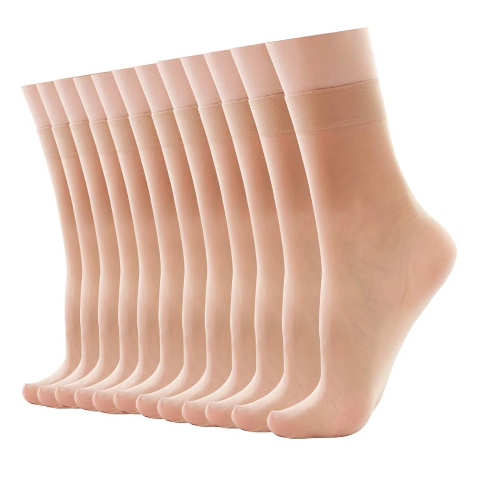 HA WA 12 Pairs Women's Ankle High Sheer Pop Nylon Socks, 20D Transparent Comfortable Silk sheer Socks (Natur Nude)