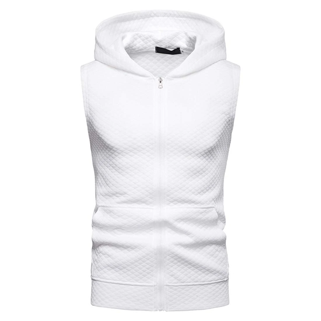 YCUEUST Mens Sleeveless Hoodie Zip Up Sweatshirt Tank Top Hooded (XXL, Z-White)