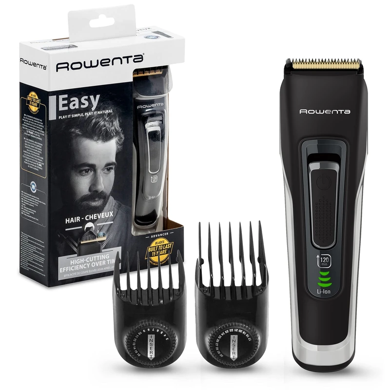 Rowenta Advancer Easy TN5201 Men's Hair Clipper, Stainless Steel Blades, Titanium Coated, 29 Settings from 0.5 mm to 30 mm, Runtime up to 120 min, Fast Charging, Cordless