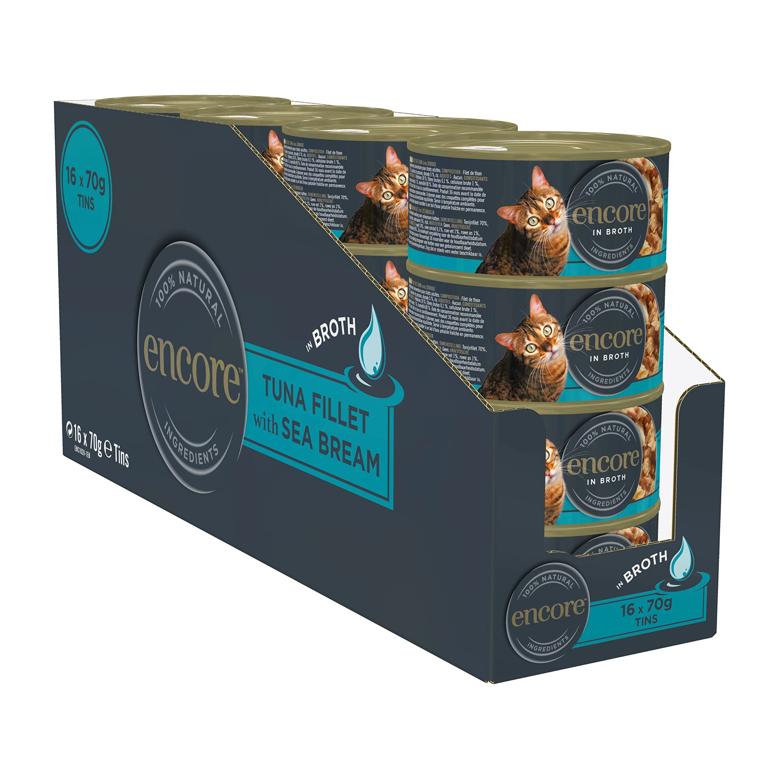 Encore Natural Wet Cat Food Tuna with Seabream in Broth 16 x 70g Tins