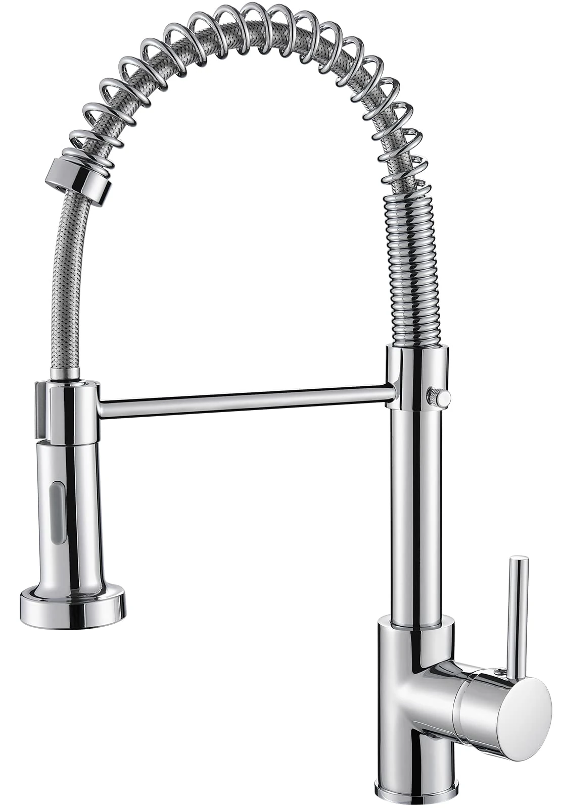 Cobbe Kitchen Sink Mixer Tap, Spring Faucet with Pull Down Sprayer, 2 Spray Modes High Arc Single Handle Lever Kitchen Tap (Chrome)