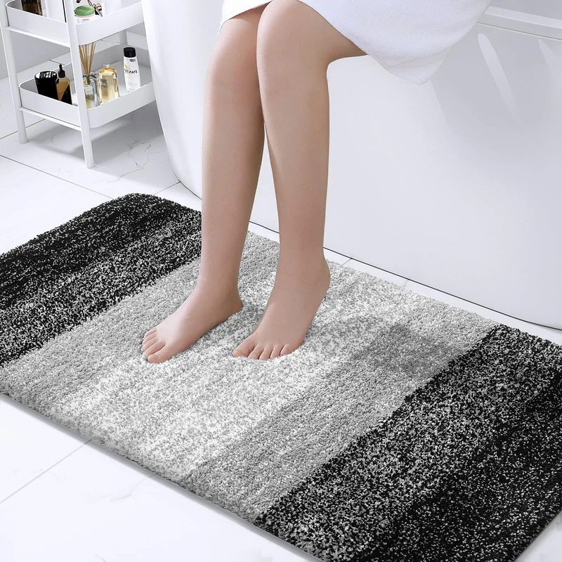 OLANLY Bathroom Rug Mat 47x24, Extra Soft and Absorbent Microfiber Bath Rugs, Non-Slip Plush Shaggy Bath Carpet Runner, Machine Wash Dry, Bath Mats for Bathroom Floor, Tub and Shower, Black