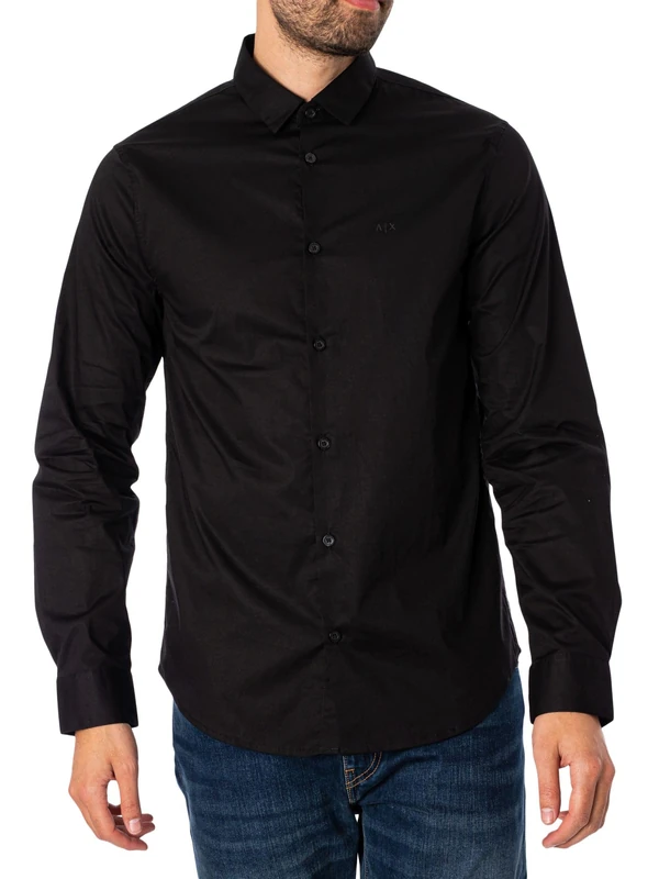 Armani Exchange Popeline Stretch Shirt, Black