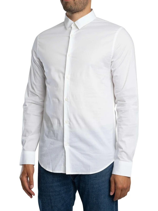 Armani Exchange Men's Slim Fit Stretch Button Down Slim Fit Stretch Button Down, White, XL