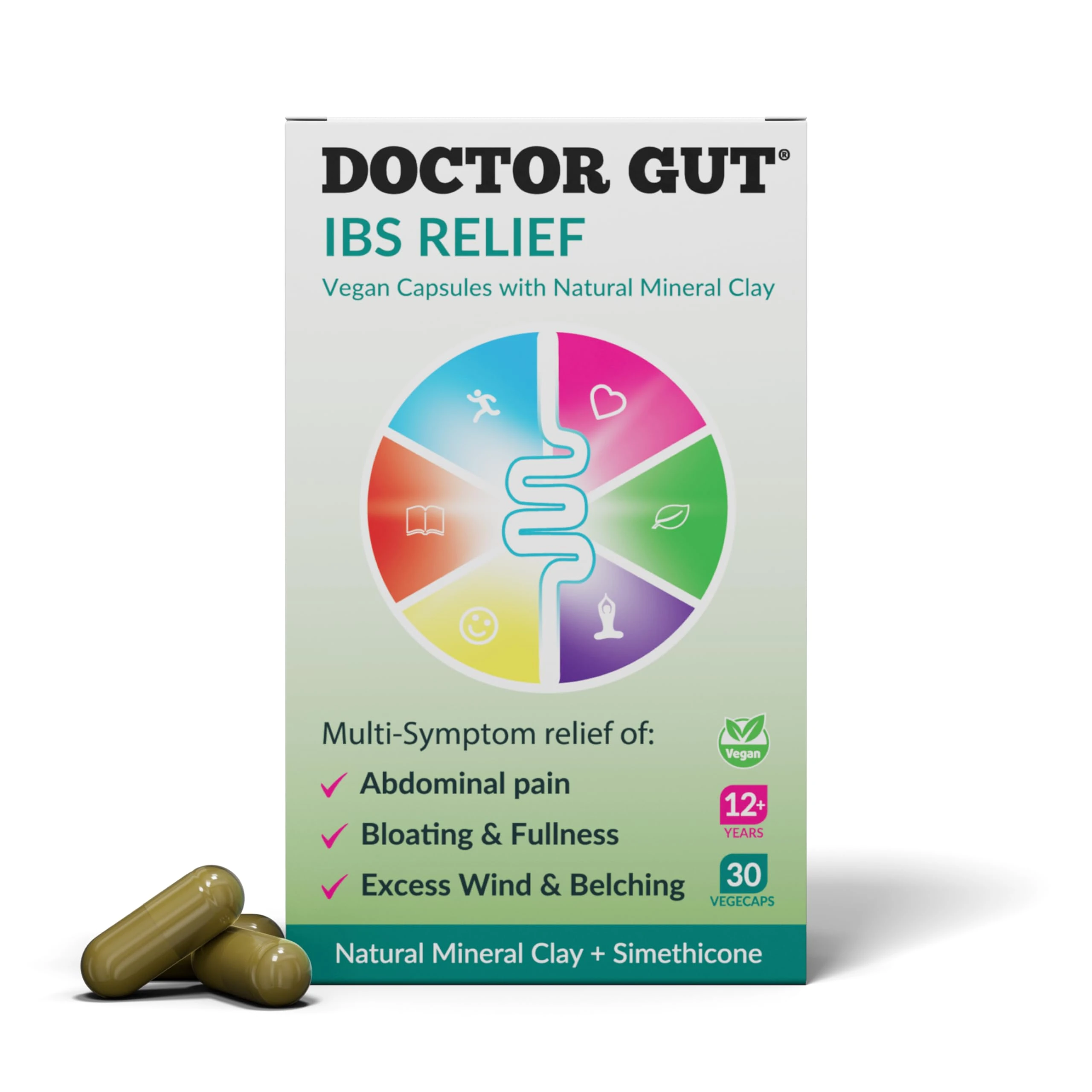 Doctor Gut IBS Relief Capsules, 30 Caps - Stomach Pain Relief, Bloating Relief, Trapped Wind & Gas Relief - Drug-Free, Natural Clay, Expels Harmful Causes of Irritable Bowel Syndrome