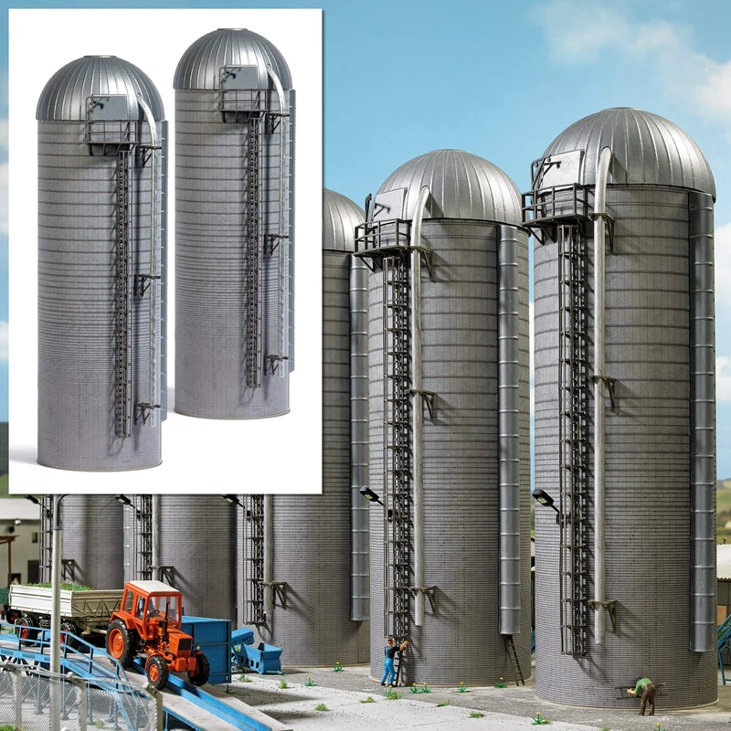Busch 1913 H0 2 high silos HS 091