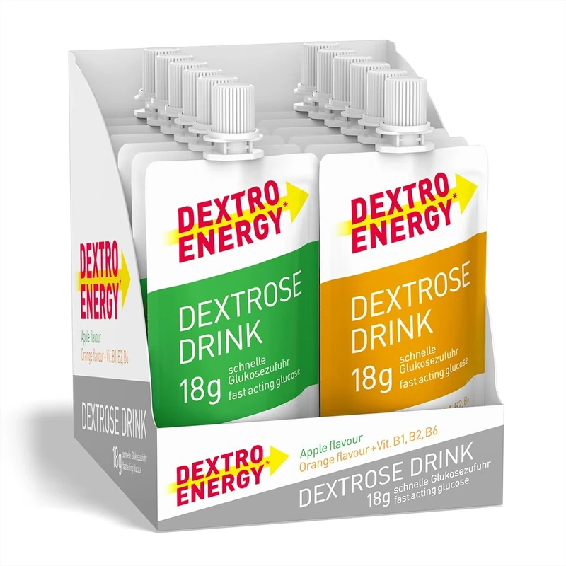 Dextro Energy Apple and Orange Flavour Dextrose Drink | 18g of Fast Acting Glucose | Liquid alternative to Dextro Glucose Tablets | Ready to Drink, Easy to Consume, Re-Sealable | 50ml Pack of 12