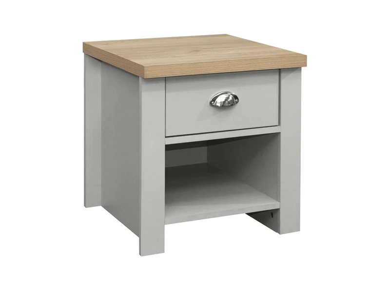 Birlea Highgate 1 Drawer Lamp Table - Grey & Oak - Image 1