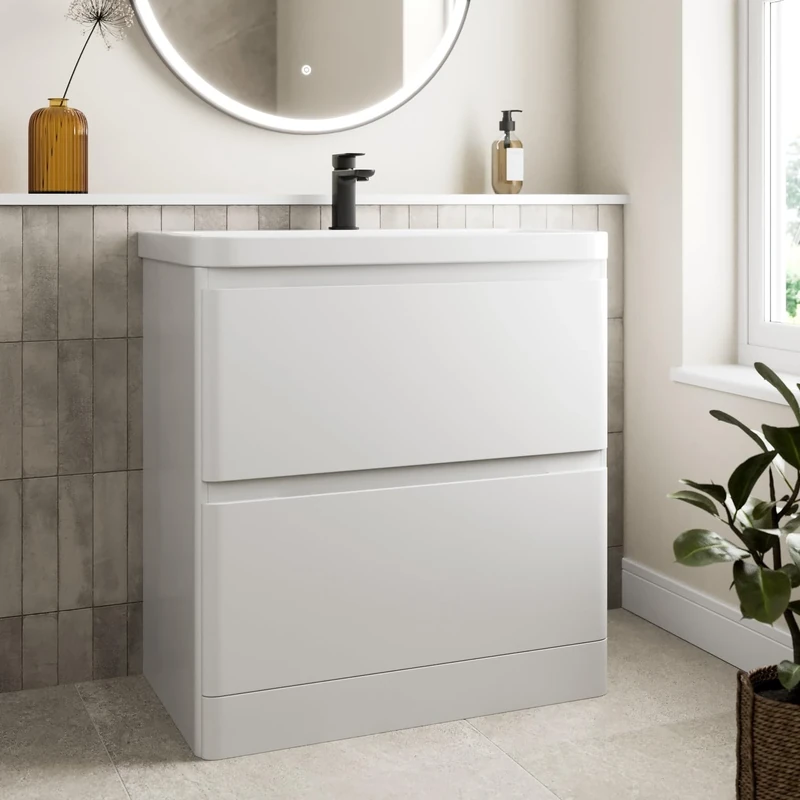 Affine 800mm Vanity Unit with Soft Close Drawers - White Gloss