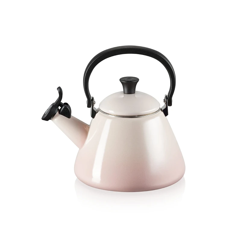 Le Creuset Kone Stove-Top Kettle with Whistle, Suitable for All Hob Types Including Induction, Enamelled Steel, Capacity: 1.6 L, Shell Pink, 40101027770000