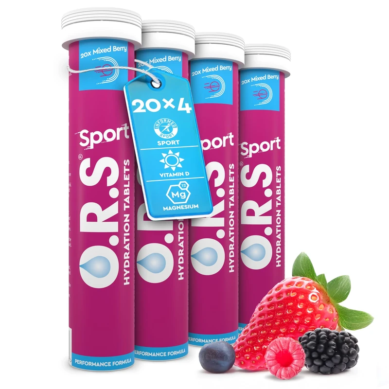 O.R.S Sport Hydration Tablets, Mixed Berry 4 Tubes | Winter Sports Electrolytes with Vitamin D & Magnesium for Rehydration & Recovery | Electrolyte Replacement Salts | Vegan, Gluten-Free & Low Calorie