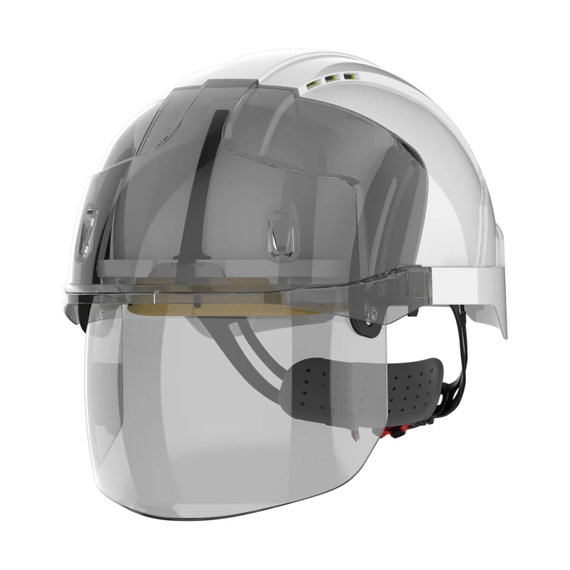 JSP EVO VISTAshield EN 397 Safety Helmet with A-Rated Impact Protection Integrated Faceshield Vented White/Smoke (AMD170-005-F00)