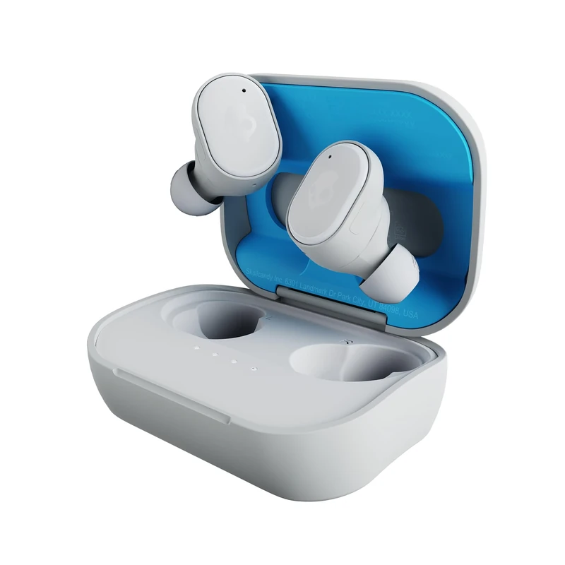Skullcandy Grind Wireless Earbuds, Bluetooth Headphones, Up to 40 Hours Battery, Noise Isolating Fit, Microphone for iPhone Android, Customizable via Skull-iQ App - Light Grey/Blue