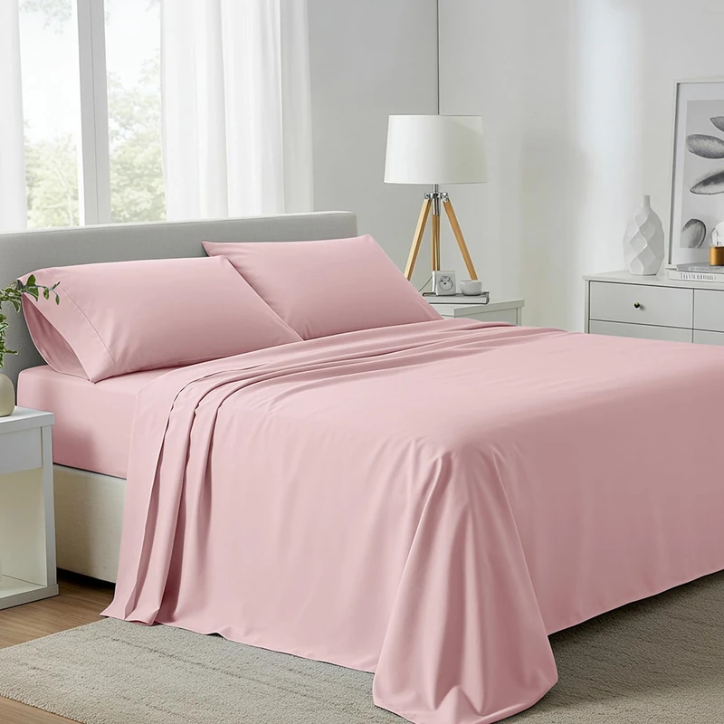 Carressa Linen California King Egyptian Cotton Sheets - 800 Series Tulips Collection Egyptian Cotton Cal King Sheets (4 PC, Blush), 16" Deep Pocket Sateen Weave Luxury Hotel Bed Sheet