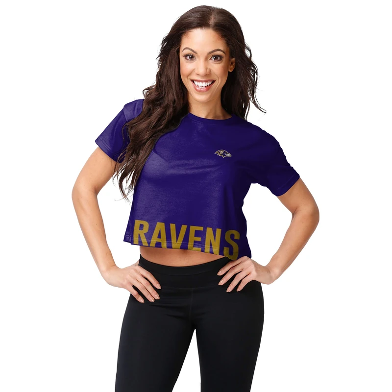 FOCO Women's Wordmark Crop Top Fashion Shirt, Bottom Line, Medium