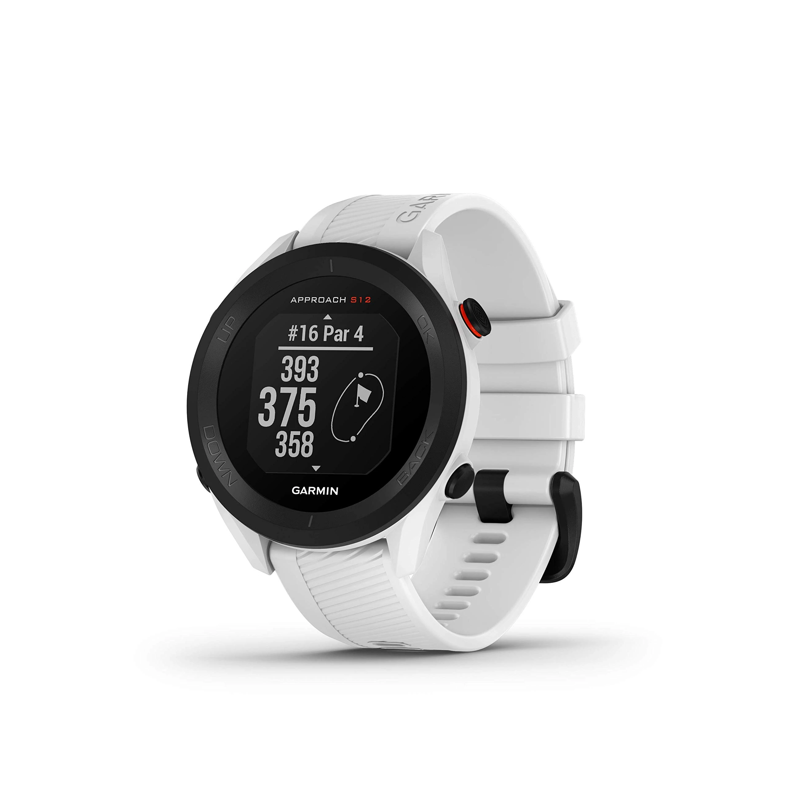 Garmin Approach S12 GPS 44mm Golf watch, essential on course features, pre loaded with 43,000 courses, up to 30 hours in GPS mode, White