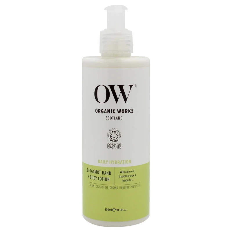 Organic Works Daily Hydration Hand and Body Lotion - Enriched with Vitamin E and C, Shea Butter Lotion for All Skin Types - Bergamot - 10.14 oz