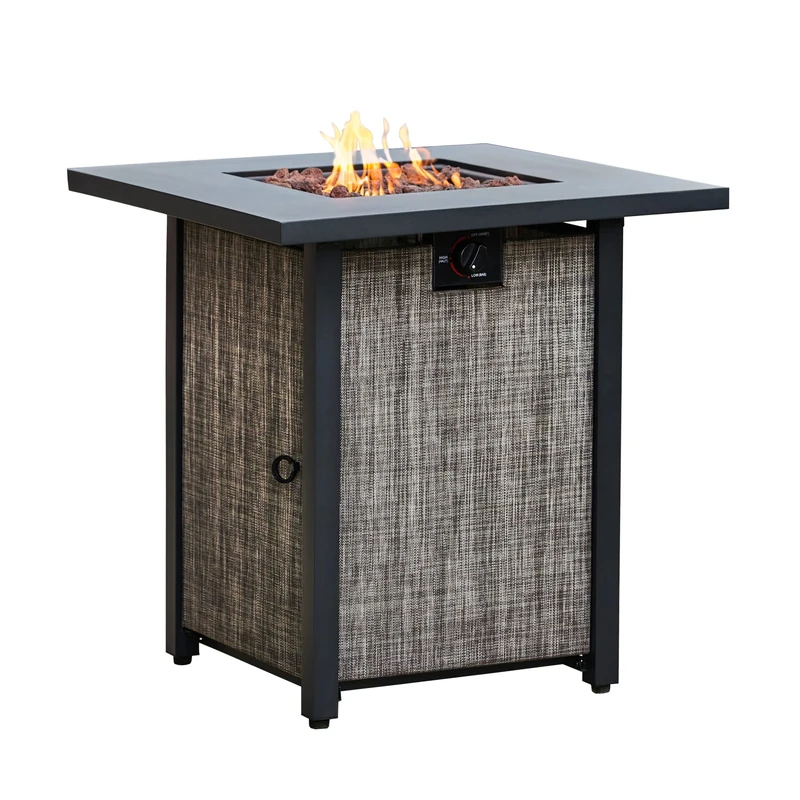 Teamson Home Outdoor Garden Large Woven Metal Propane Gas Fire Pit Table Burner, Smokeless Firepit, Patio Furniture Heater with Lava Rocks and Cover multi-color