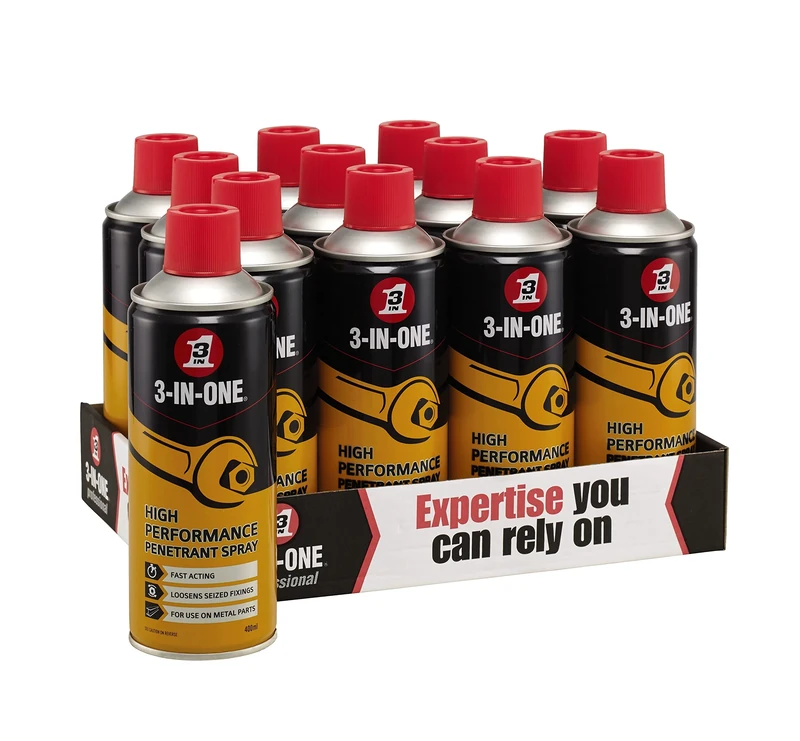 3-IN-ONE Penetrant - rapid penetrating spray, loosens stuck parts, removes rust, grease and grime (12x 400ml)