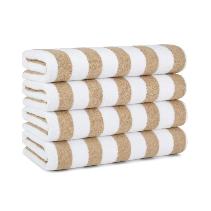 Arkwright Striped Beach Towels (30x60, 4 Pack) - 100% Cotton Perfect Pool Towels, Bath Towels (Beige)