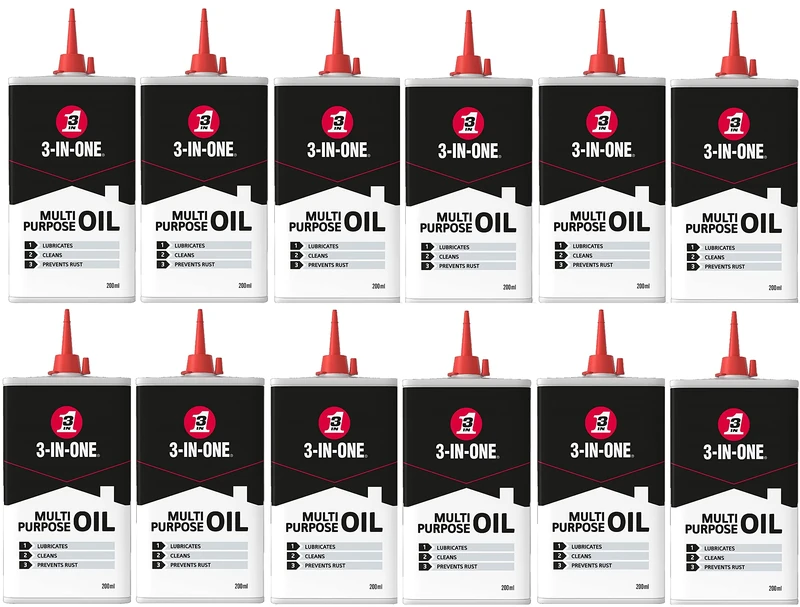 3-IN-ONE Multi Purpose Drip Oil – precision drip application, cleans, lubricates, and prevents rust, stops squeaks (12x 200ml)
