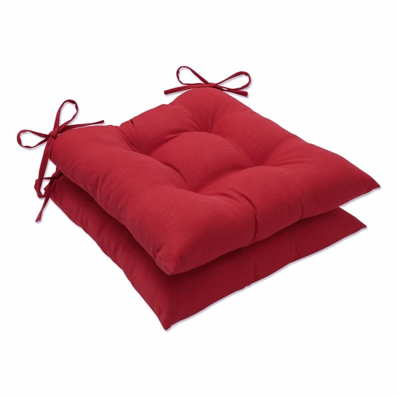 Pillow Perfect Monti Chino Solid Indoor/Outdoor Wicker Patio Seat Cushion Reversible, Weather and Fade Resistant, Square Corner - 18.5" x 19", Red, 2 Count