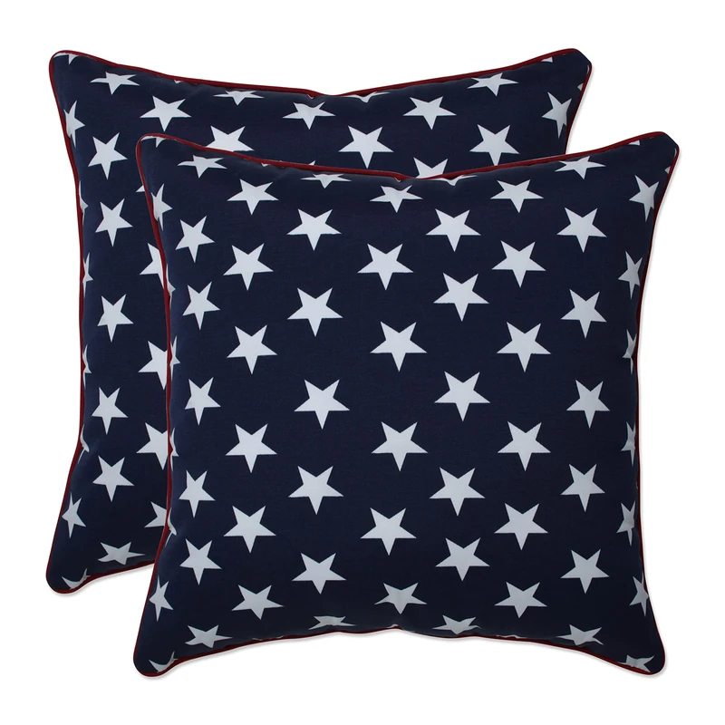 Pillow Perfect Outdoor | Indoor Macey Americana 16.5 Inch Throw Pillow, 16.5 X 16.5 X 5, Blue