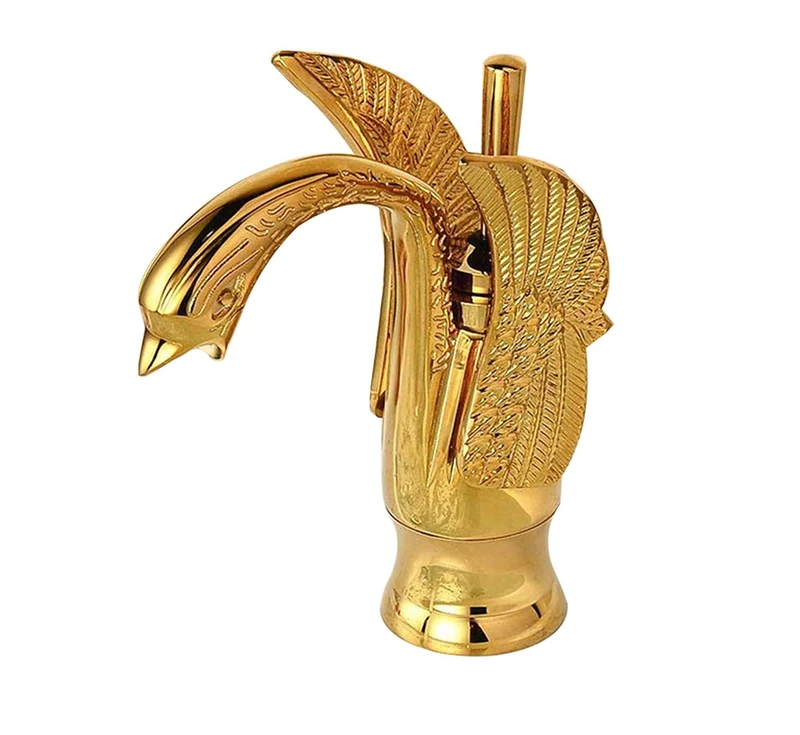 YCCUZA Bathroom Sink Faucet Golden Swan Single Handle Waterfall Basin Mixer Tap Bathroom Vanity Faucet Basin Tap Deck Mount Lavatory