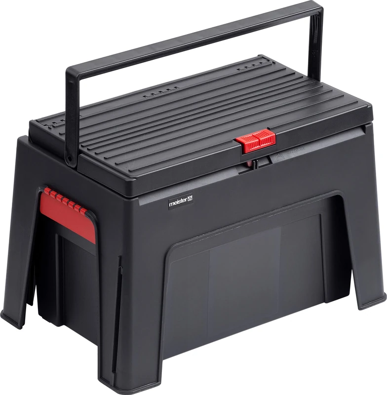 Meister 3-in-1 Step Stool & Tool Box - 460 x 280 x 300 mm, 150 kg Load Capacity, Black, Polypropylene, Practical, Workshop, Foldable