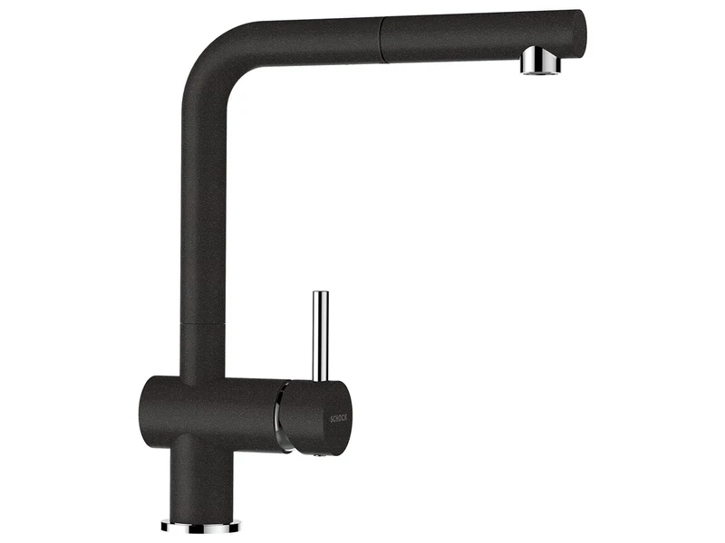 SCHOCK® Epos Onyx Kitchen Tap I Black High Pressure Tap with Extendible Hose Spray I 360° Rotatable I Sink Tap for Kitchen Sink I Modern Design I Water-Saving I Single Lever Mixer Tap Brass