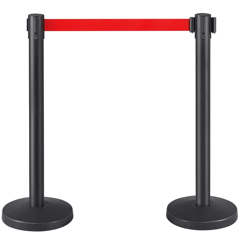 Yaheetech 1 Set Retractable Crowd Control Barriers Queue Barrier Belt Stanchion Safety Barriers Nylon Rope Queuing Stanchion Post Red