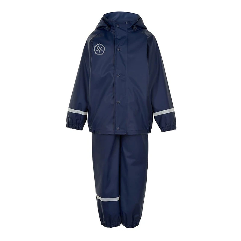 Color Kids Unisex Children's Rain Set Solid PU Rain Jacket, Dress Blues, 92 cm