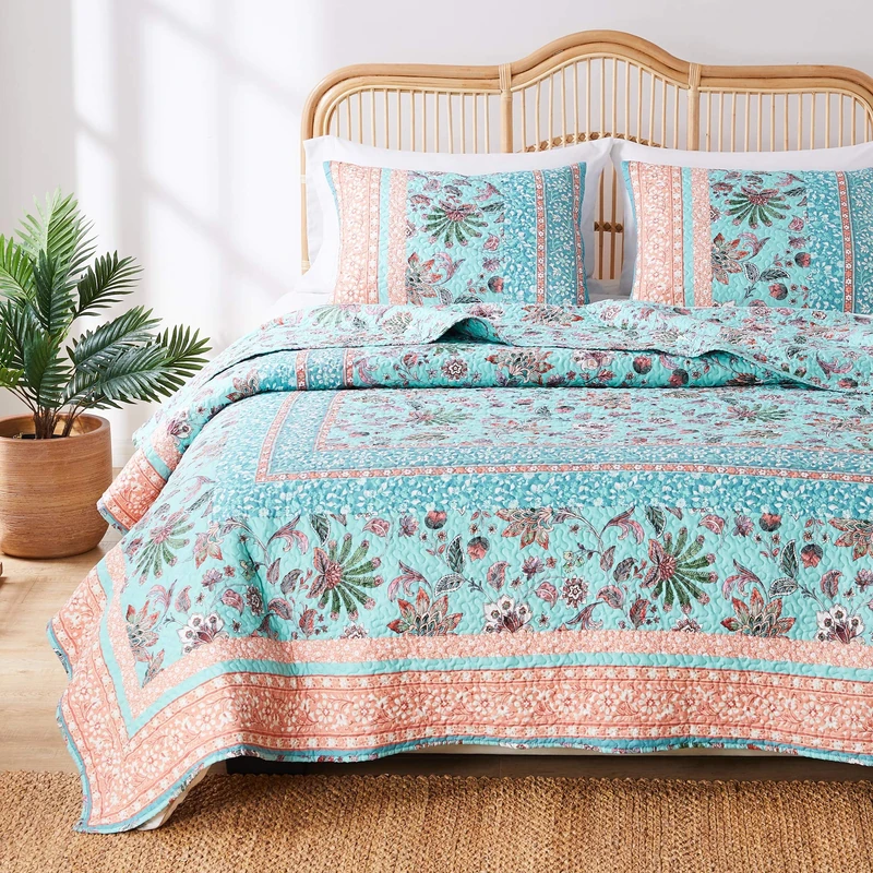 Greenland Home Audrey Bedding Set, Polyester Cotton, Turquoise, 2-Piece Twin/XL