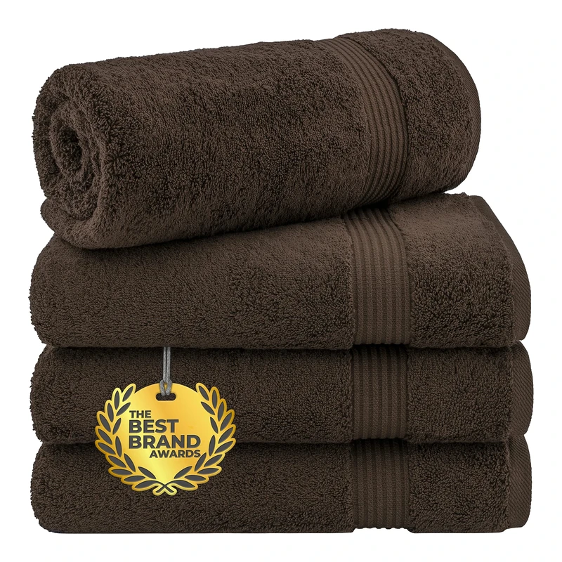 Cotton Paradise Turkish Cotton Bath Towel Set, 4 Piece, Brown, 100% Cotton, 27x54 Inches, Super Absorbent, Super Soft, Quick Dry