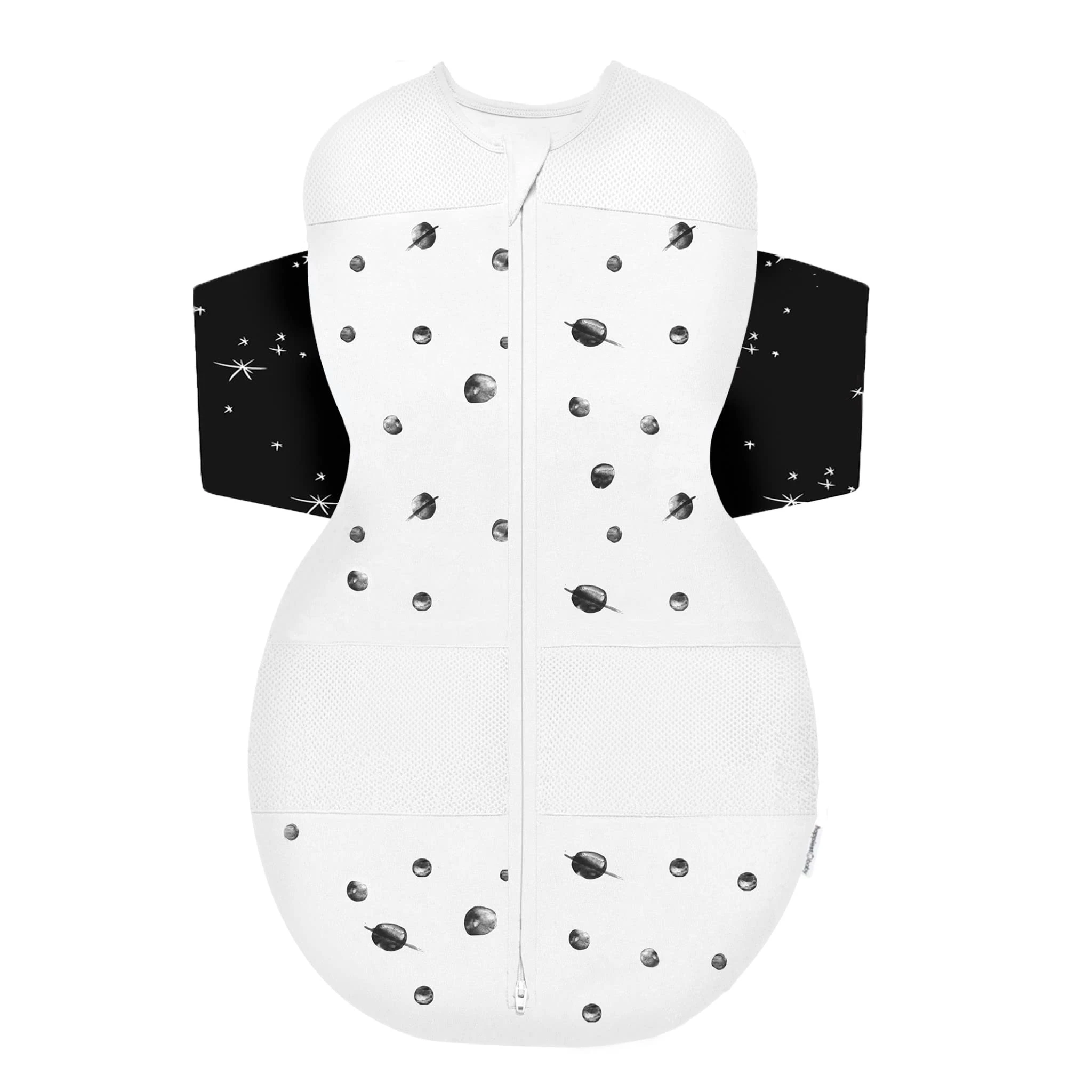 Happiest Baby SNOO Sleep Sack - 100% Organic Cotton Baby Swaddle Blanket - Doctor Designed Promotes Healthy Hip Development (Ivory Planets Black Wings, Medium)