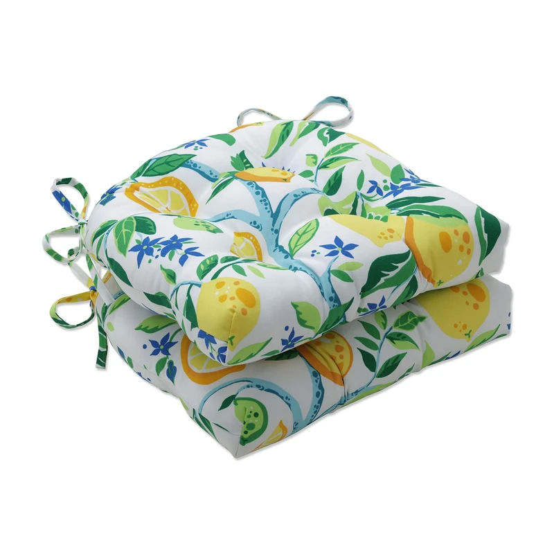 Pillow Perfect Indoor Lemon Tree Yellow Reversible Chair Pad (Set of 2), 15.5 X 16 X 4