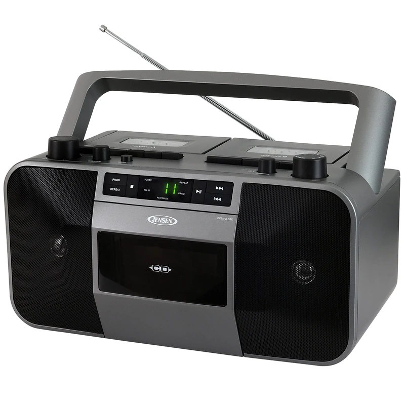 Jensen MCR-1500 CD & Dual Cassette Player with AM/FM Radio Gray