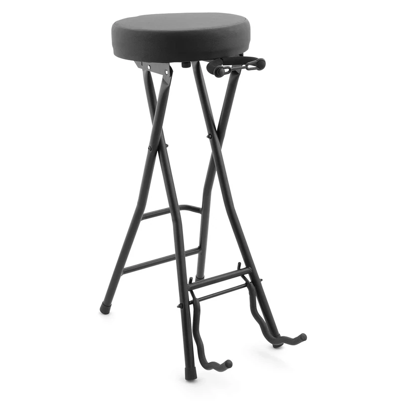 TIGER GST99-BK2 Guitar Stool with Stand Foldable Seat with Built in Guitar Stand and Footrest for Acoustic, Electric, Bass